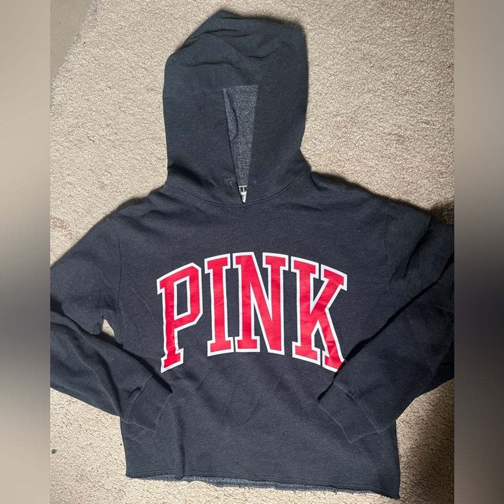 PINK grey and red cropped hoodie size xs